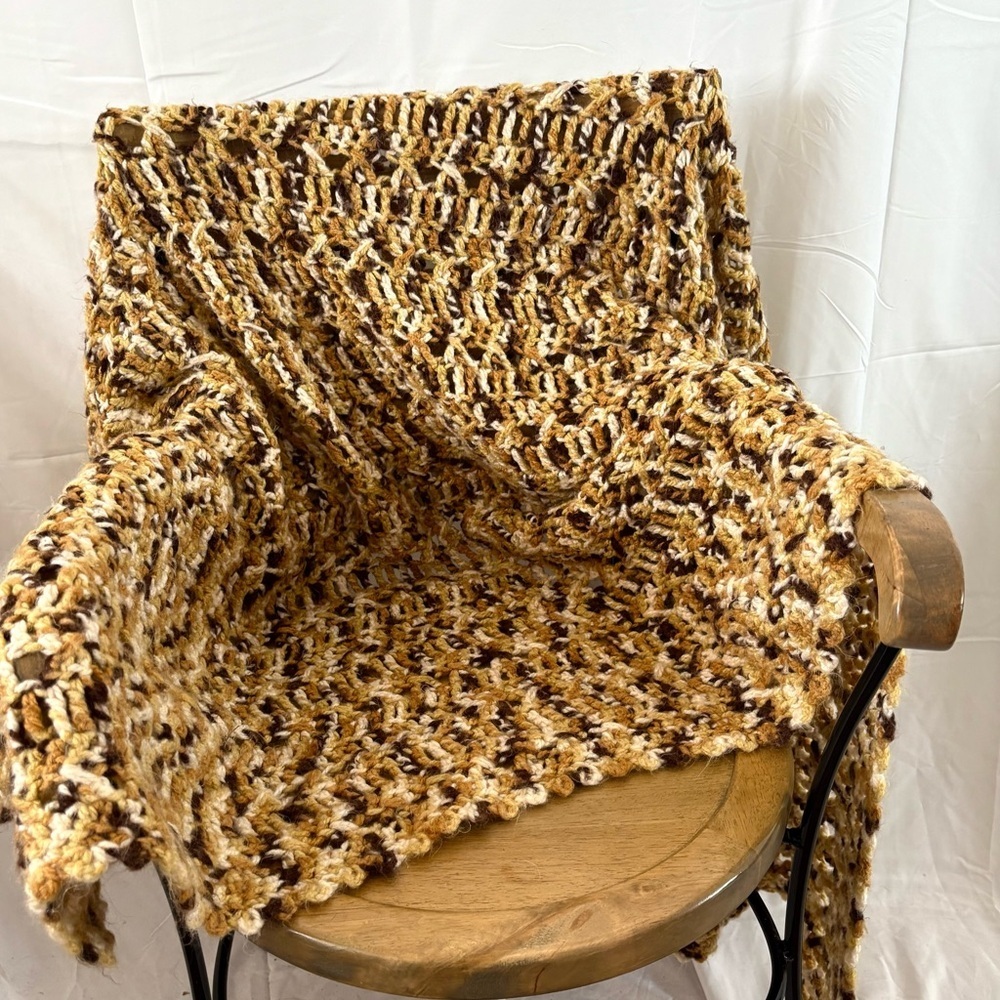 Vintage crochet throw blanket neutral earthy warm tones handmade browns